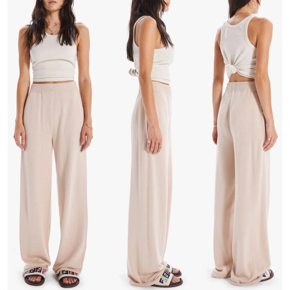 MOTHER NWT THE ZESTY HOVER HIGH WAIST WIDE LEG KNIT BEIGE PANT. SIZE S - Picture 4 of 14